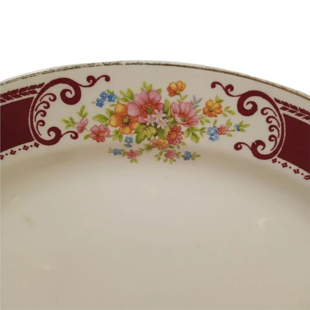 Vintage Homer Laughlin Majestic Oval Platter Floral Burgundy 11.5